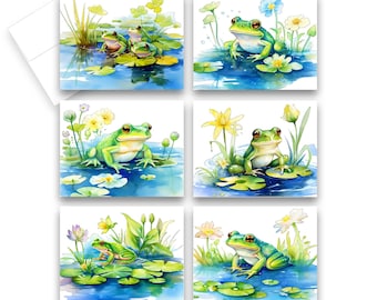 Assorted Greeting Cards, Lily Pond Frog Cards, Stationery cards, Cute animal cards, blank notecard, card assortment, all occasion card