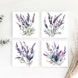 Lavender Coasters, Set of 4, Ceramic Tile Coaster, Drink Coaster, Patio Coasters, Wildflower Coaster, Floral Coaster, cute coasters