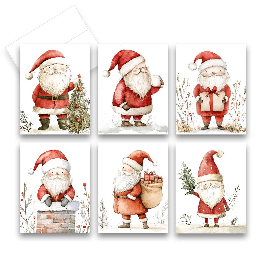 Assorted Santa Claus Greeting Cards, Note Card Set, Christmas Cards ...