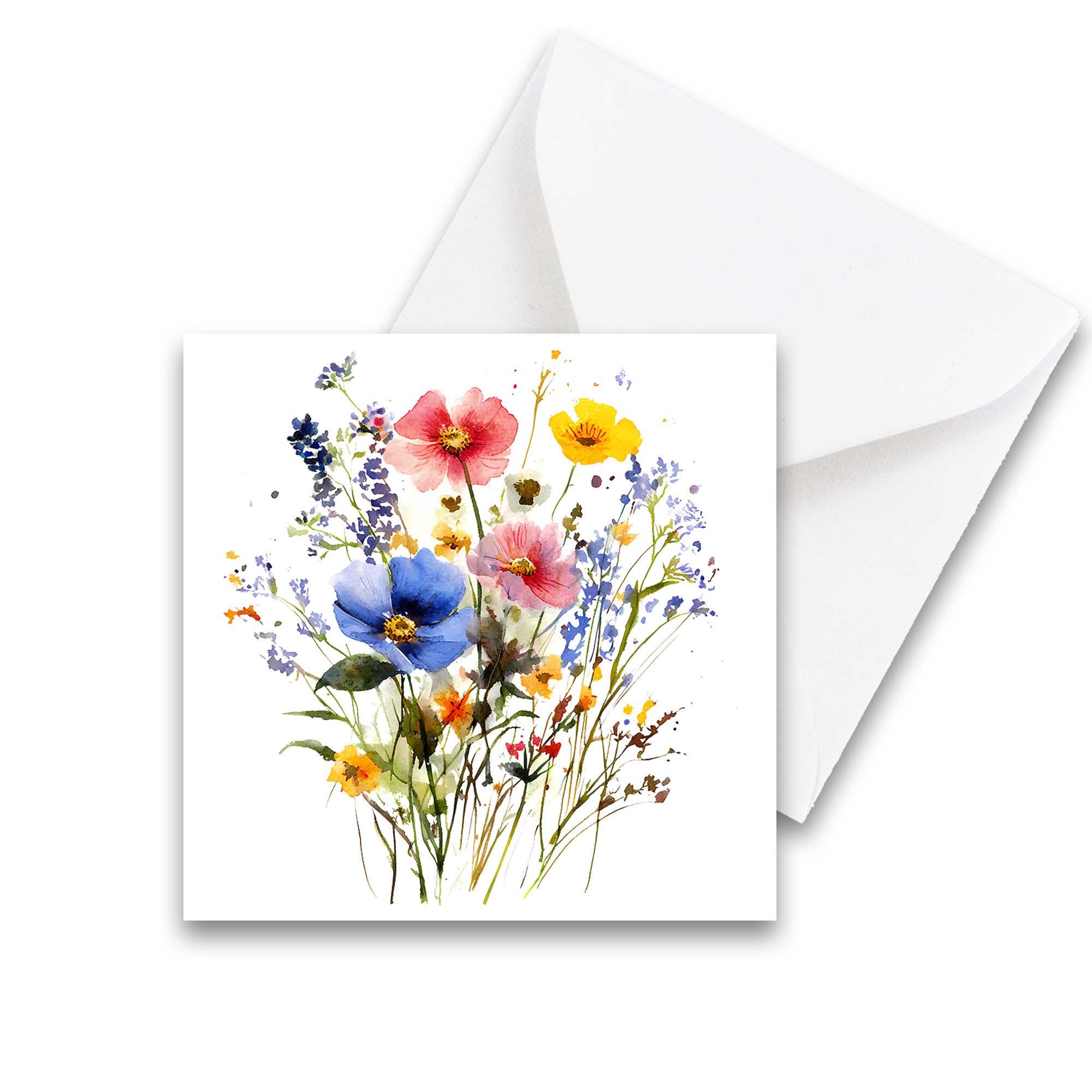 Mini Note Card Set of 8, Watercolor Wildflower Notecards With Envelopes ...