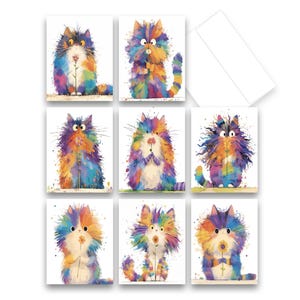Assorted Greeting Cards, Cute Cat Cards, Set of 8, blank cards with Envelopes, Cat Lover Note Cards