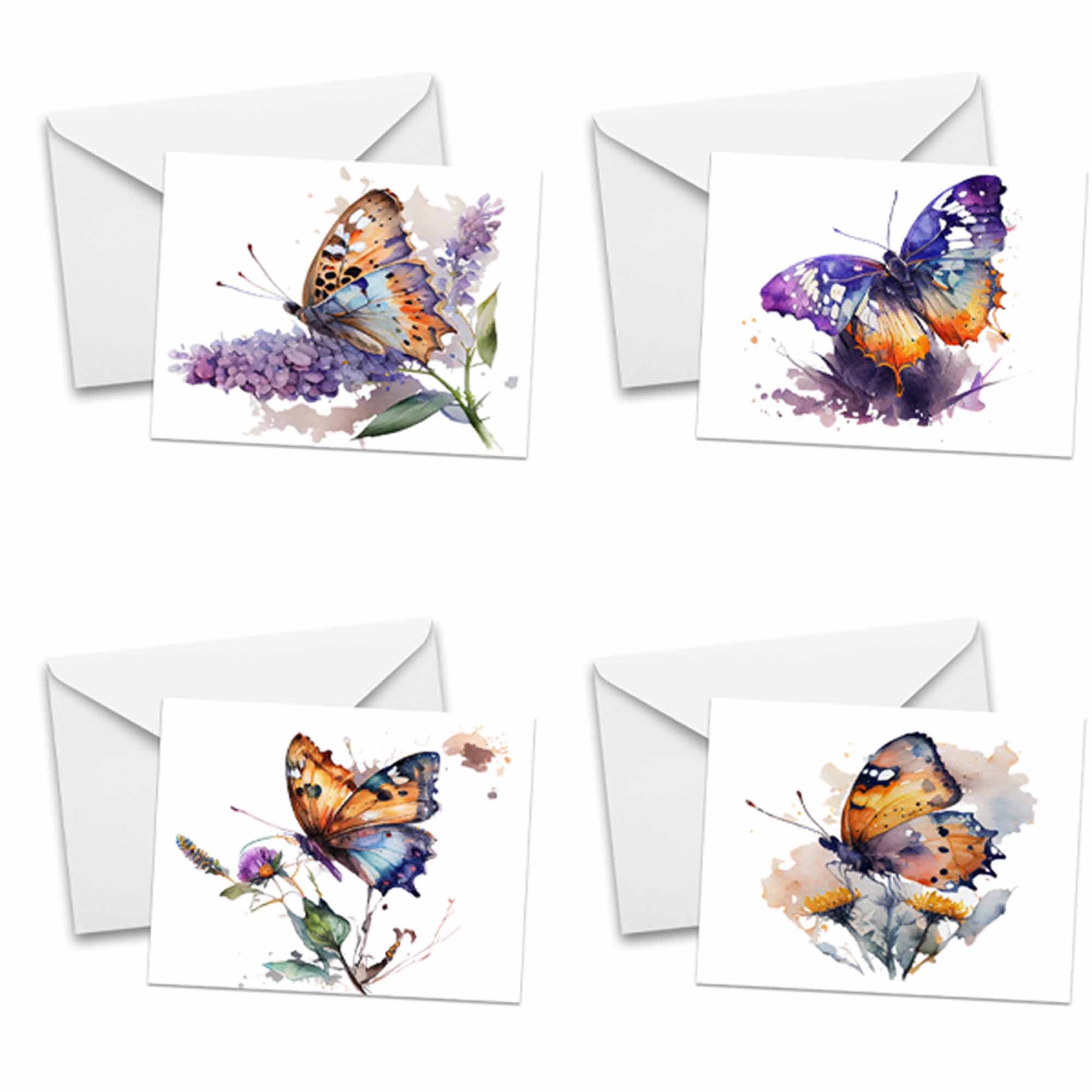 Set of Blank Note Cards, Assorted Watercolor Butterfly Greeting Cards ...