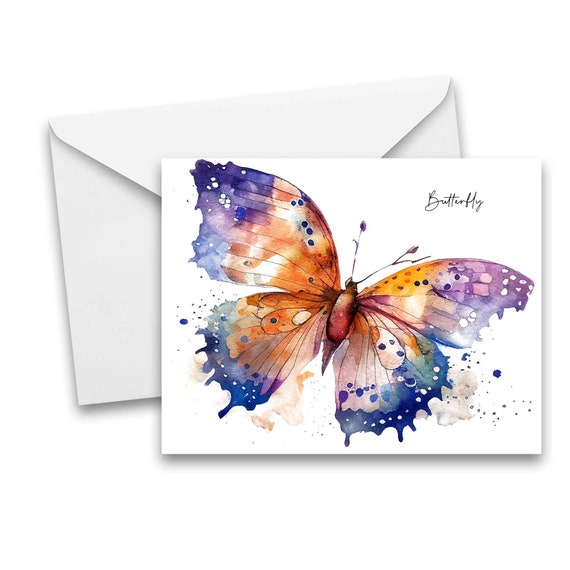 Butterfly Greeting Cards Set Of 12 - Watercolor All Occasion Blank Note Cards