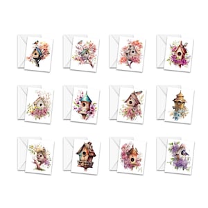 Assorted Cards, Watercolor Birdhouse Cards, Blank Note Card Set, Note Card Pack, All Occasion Cards, Greeting Card Set, Note Card Set