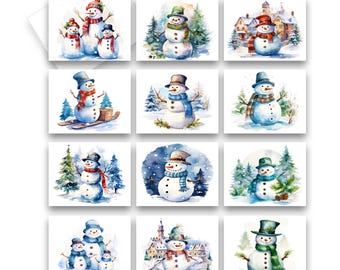 Christmas Note Cards, Snowman Cards, Assorted Cards, blank note card set, Holiday Note Cards, Assorted Christmas Cards, Cards with Envelopes