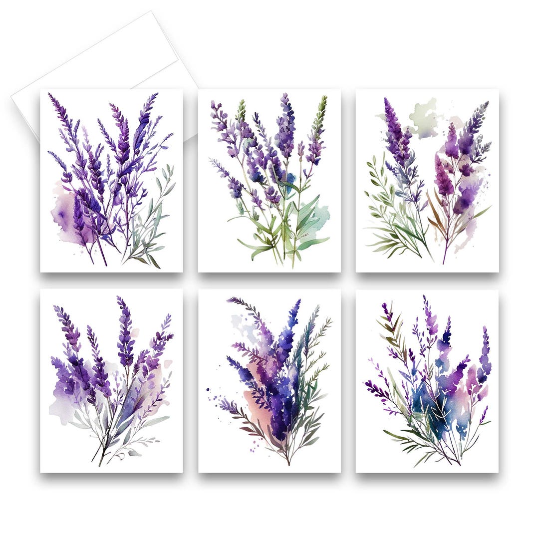 Lavander Note Lavender Note Card Set, Watercolor Greeting Cards, Assorted Cards With ...