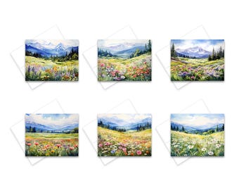 Assorted Greeting Cards, Watercolor Mountain Cards Floral Stationery blank notecard, card assortment, all occasion card, thank you Art Cards