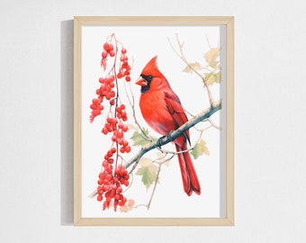 Cardinal Watercolor Wall Art, Bird Art Print, Spring Bird, Bird Art, Bird Painting, Watercolor Birds, Bird wall art, Cardinal Art print