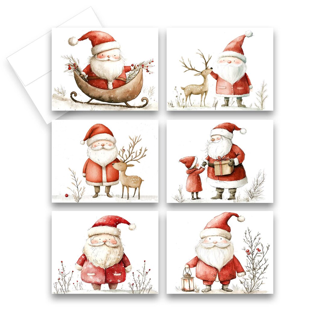 Assorted Santa Claus Greeting Cards, Note Card Set, Christmas Cards ...