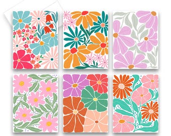 Abstract Flower Greeting Cards, notecard assortment, Flower note cards, set of blank note cards, all occasion notecards, blank cards