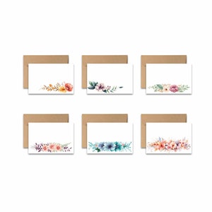 Assorted FLAT Notecards, 12 Watercolor Flower Bouquet note cards, blank card, stationery set, greeting card, cards with envelopes, assorted