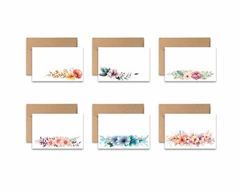 Assorted FLAT Notecards, Set of 12, Watercolor Flower Bouquet note cards, blank card, greeting card set, cards with envelopes, gift tag