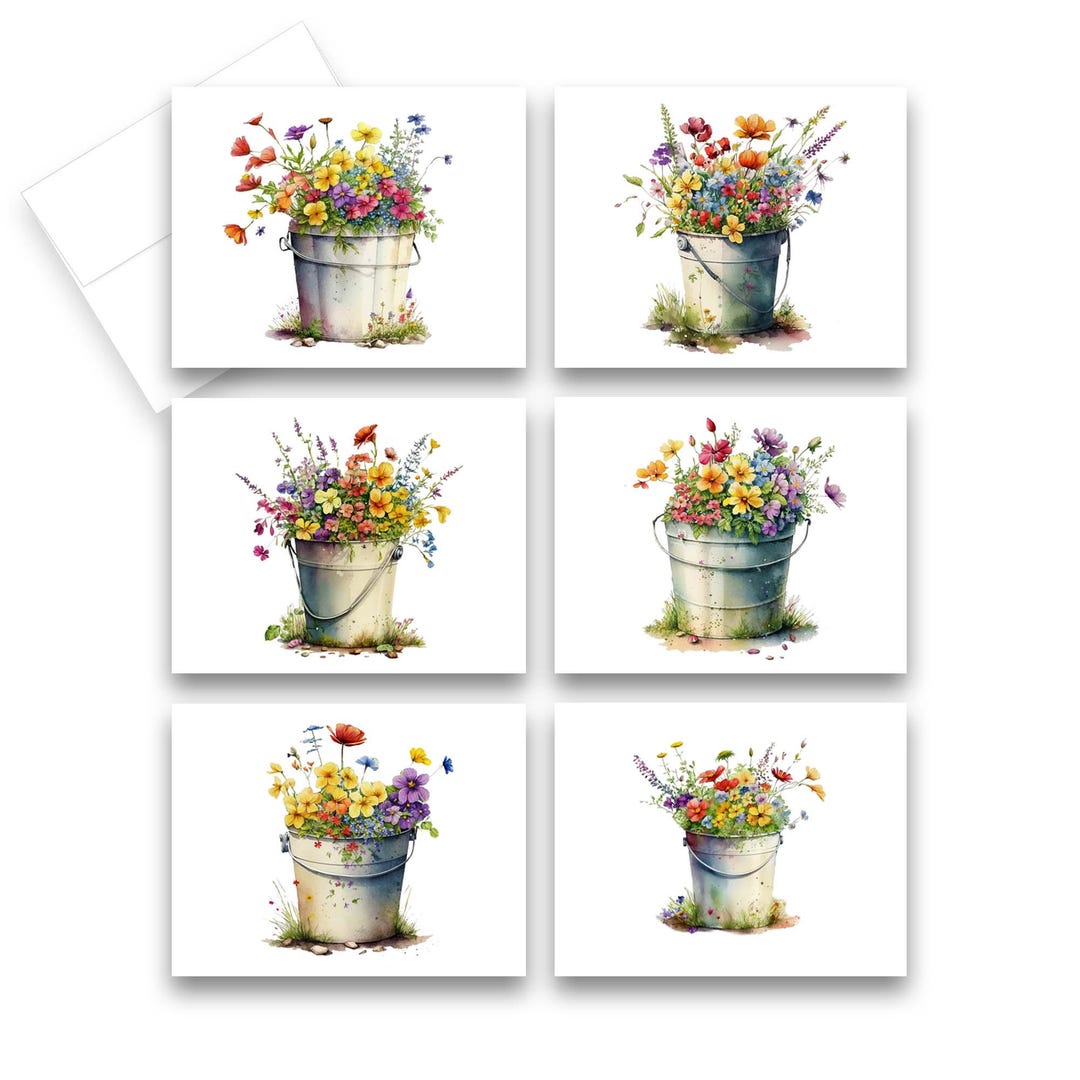 Note Card Set, Assorted Bucket of Wild Flowers, Greeting Cards, Wild ...