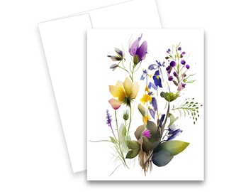 Watercolor Flower Greeting Card, WildFlower Cards, Blank card set, Wild Flower cards, Notecards with envelopes, all occasion note cards,