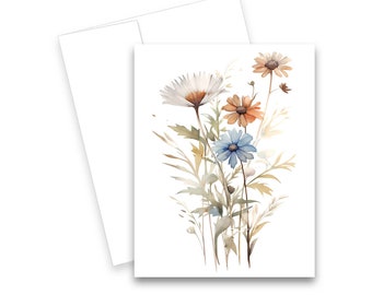 Wild Flower Card, Blank Notecards, floral note cards, all occasion greeting cards, folded notecards, simple flower card, note card pack