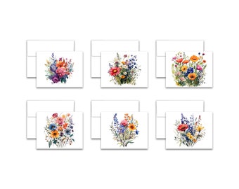 NOTE CARDS, Assorted Flower Bouquet Greeting Card Set, Flower cards, blank notecard, card assortment, Set of cards, assorted note cards