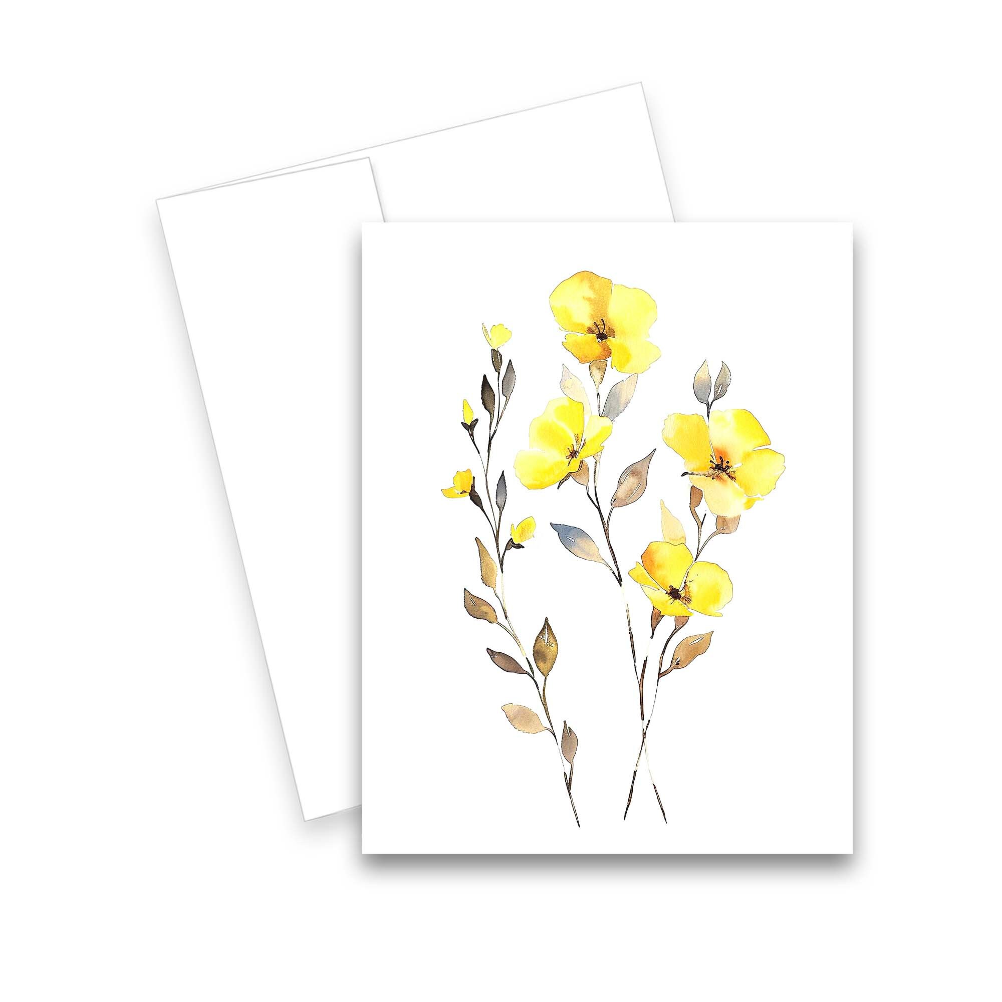 Yellow Spring Wildflower Cards, Notecard Assortment, Watercolor ...