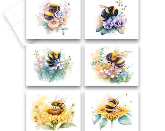 Assorted Cards, Bumble Bee Cards, Set of Blank Note Cards, Flower Notecards, All occasion cards, watercolor note cards, greeting card set