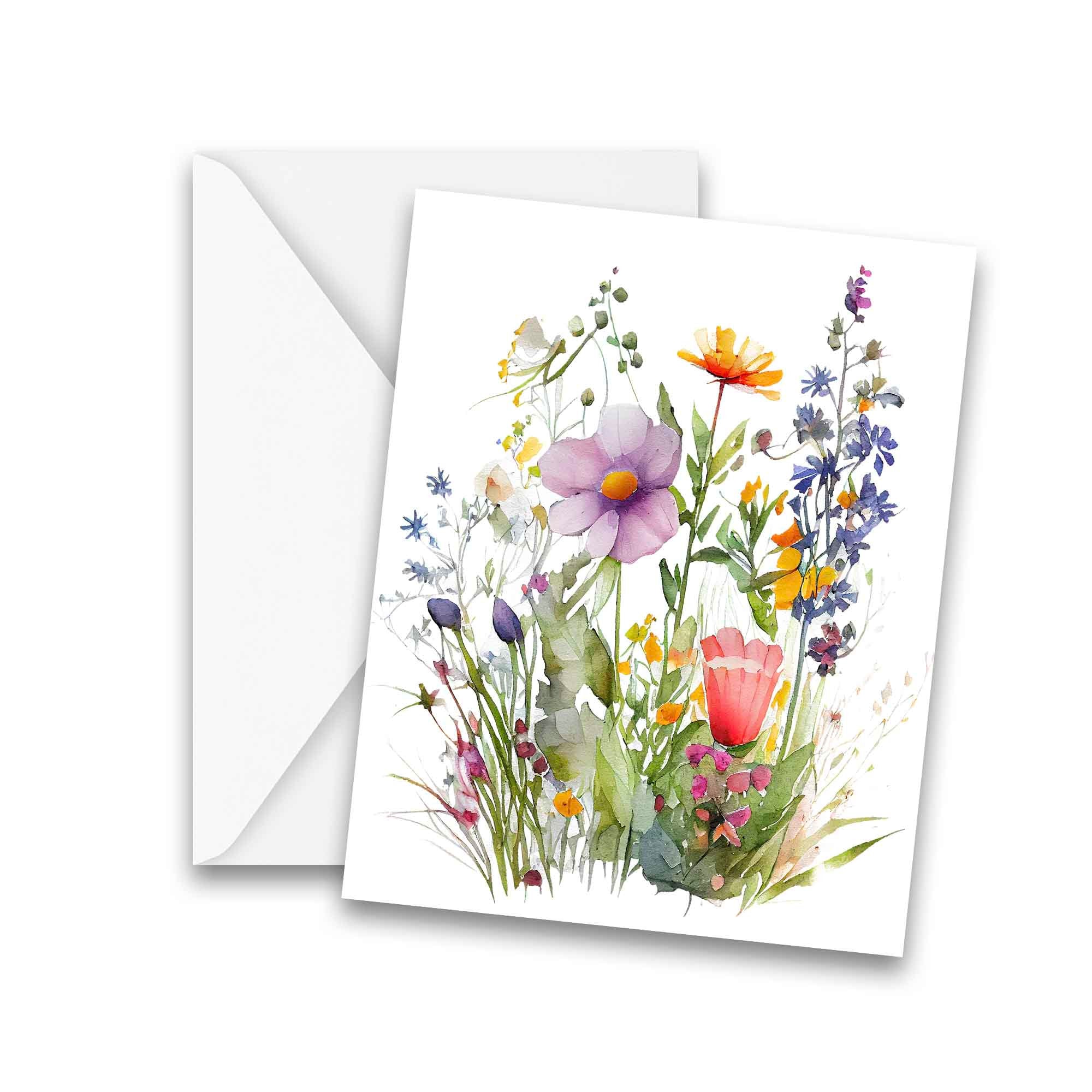 Watercolor Flowers Note Card Set - Set of Blank Notecards, Wildflower ...