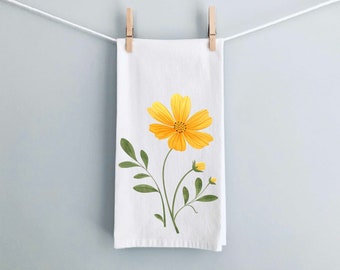 Yellow Flower kitchen towel, Flour Sack Towel, Dish Towel, Tea Towel, Kitchen Decor, Spring Home Decor, Cute tea towel, Flour Sack Towel