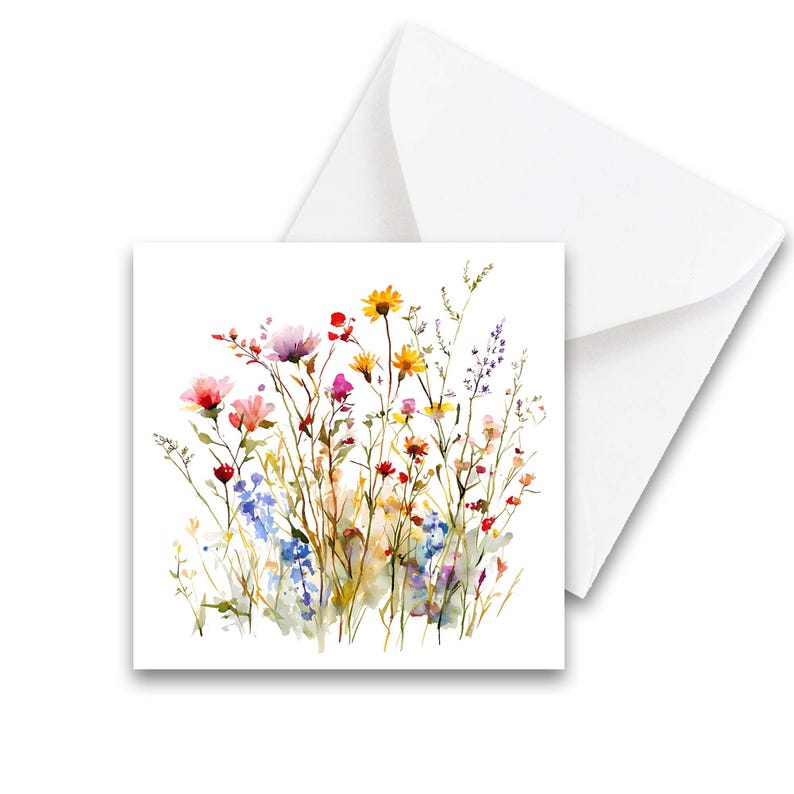 Mini Note Card Set of 8, Watercolor Wildflower Notecards With Envelopes ...