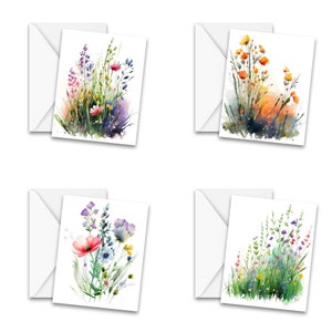 Floral Note Cards Set of 12 With Envelopes, Watercolor Greeting Cards ...