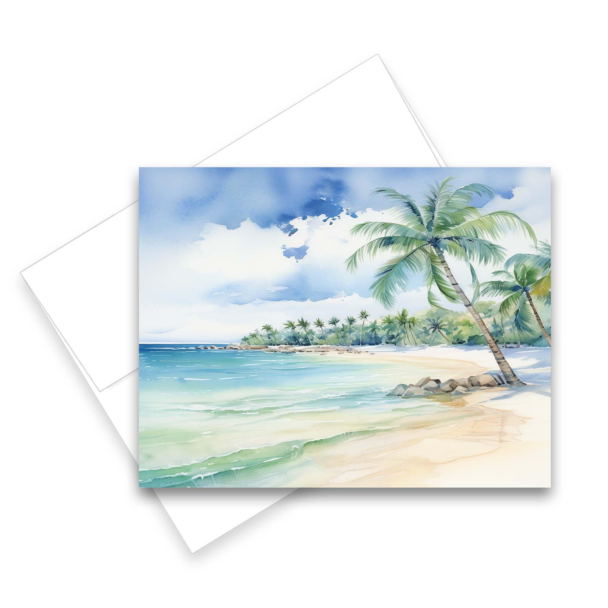 Assorted Note Cards, Watercolor Tropical Beach Scene Cards, Set of 8 ...