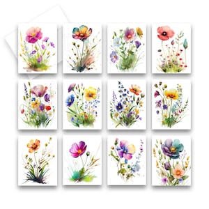 Assorted Cards, Wildflower Note Cards, Blank cards with envelopes, Wild Flower note cards, blank note card set, all occasion greeting card