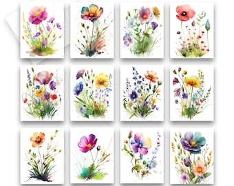 Assorted Cards, Wildflower Note Cards, Blank cards with envelopes, Wild Flower note cards, blank note card set, all occasion greeting card