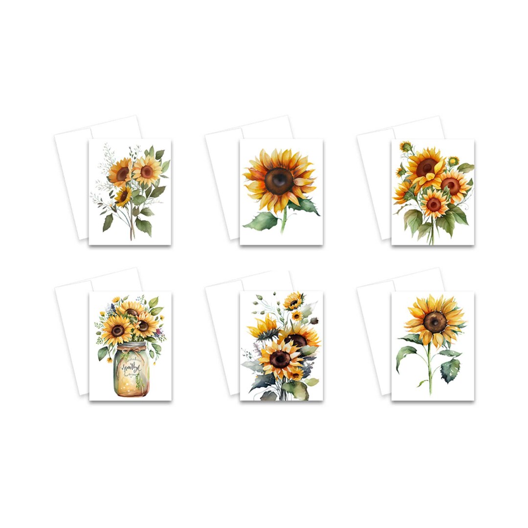 Assorted Sunflower Greeting Card Set, Stationery, Sun Flower Cards ...