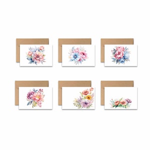Assorted FLAT Notecards, Set of 12, Watercolor Flower Bouquet cards, blank card, greeting card, cards with envelopes, note writing card