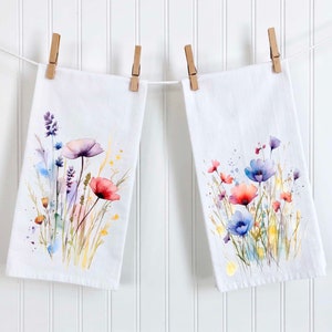 Wildflower kitchen towel Set, Flour Sack Towel, Dish Towel, floral Home Decor, tea towel set, Flour Sack Dish Towel, Wild Flower Towel
