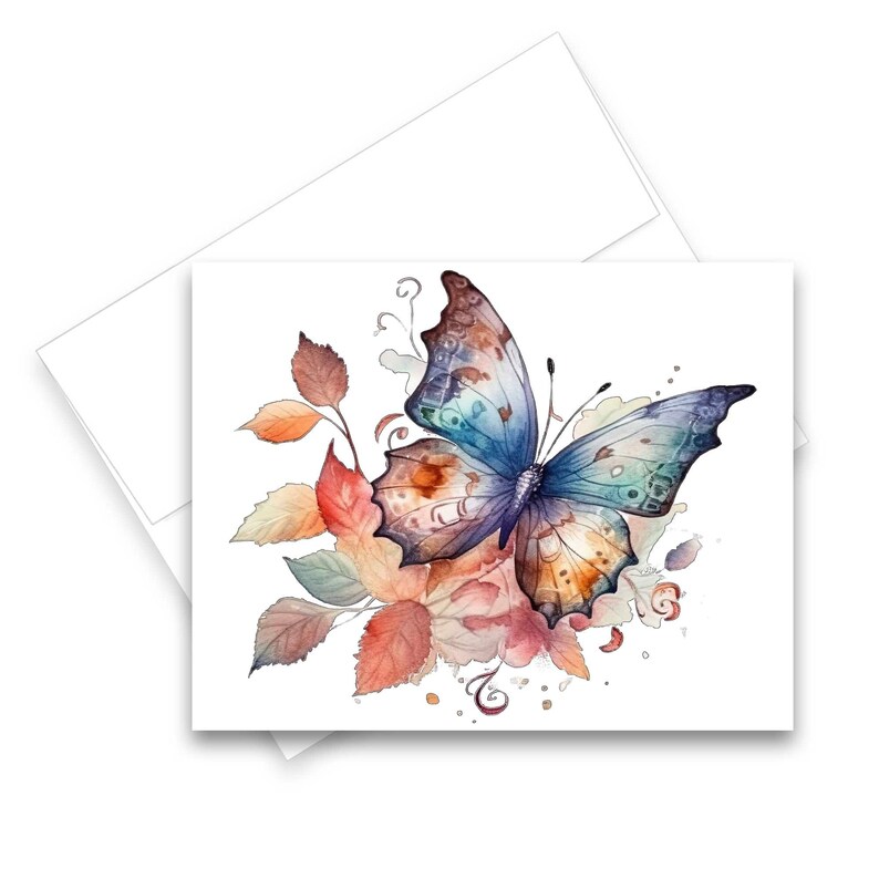 Blank Note Card Set, Butterfly Card Set, Assorted Cards, Watercolor ...