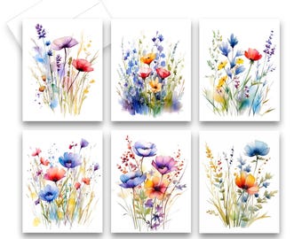 Note Card Set, Watercolor Flower Cards, Assorted Cards, blank note card set, watercolor note cards, all occasion greeting cards