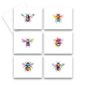 Assorted Cards, Rainbow Bee Cards, Set of Blank Note Cards, Bee Notecards, All occasion cards, watercolor note cards, greeting card set