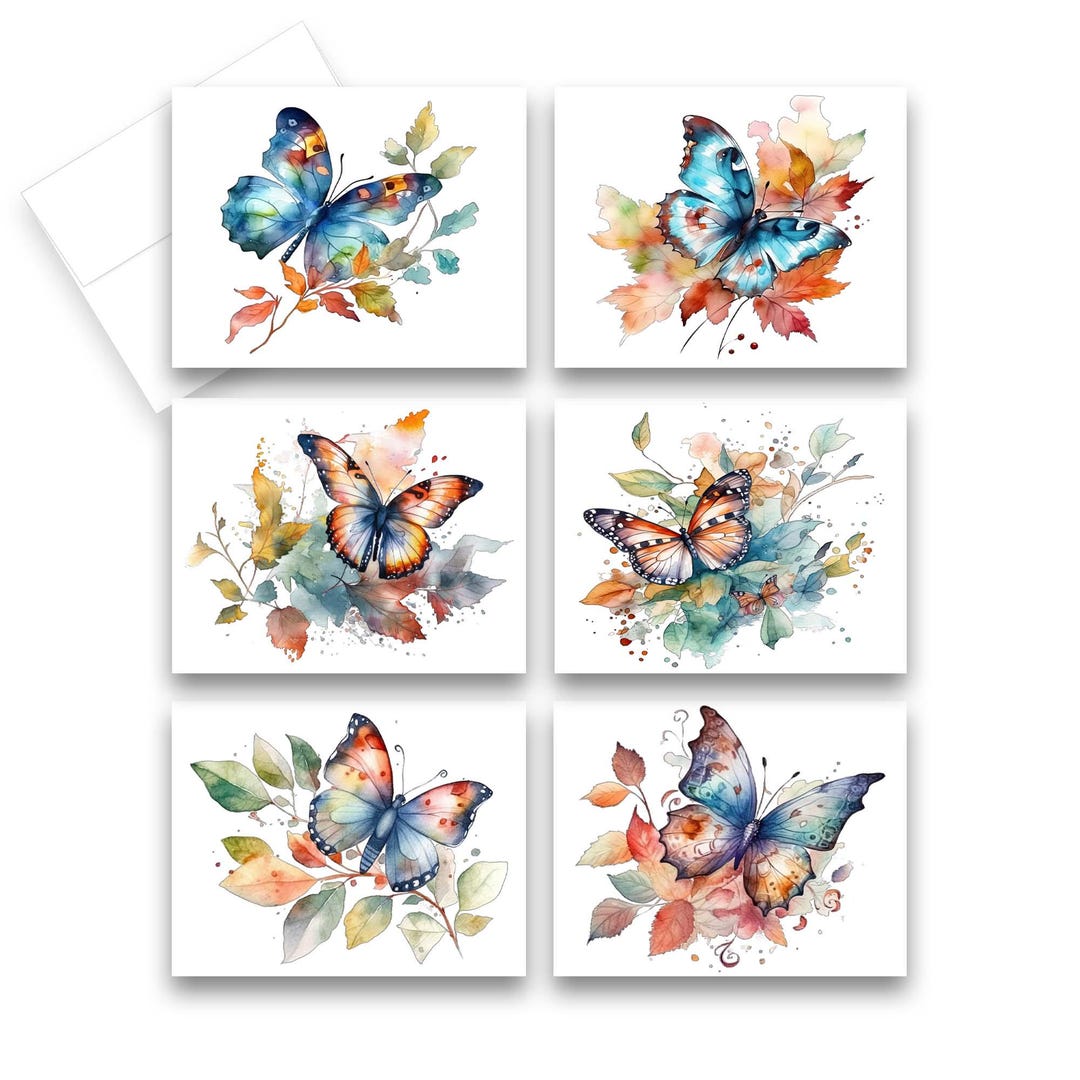 Blank Note Card Set, Butterfly Card Set, Assorted Cards, Watercolor ...