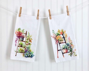 Spring Planter kitchen towel Set, Flour Sack Towel, Dish Towel, Spring Home Decor, tea towel set, Flour Sack Dish Towel, Wild Flower Towel