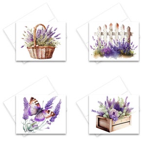 lavender cards, lavender greeting cards, cute flower cards, watercolor note cards, all occasion note cards, all occasion greeting cards, note card set, floral note card, wild flower cards, flower notecards, assorted cards, assorted card set