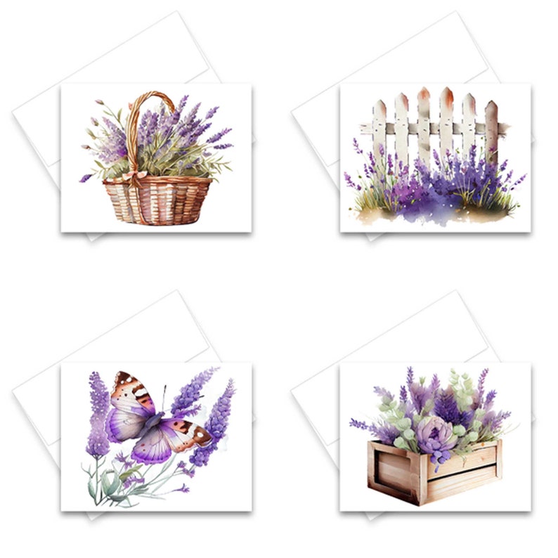 lavender cards, lavender greeting cards, cute flower cards, watercolor note cards, all occasion note cards, all occasion greeting cards, note card set, floral note card, wild flower cards, flower notecards, assorted cards, assorted card set