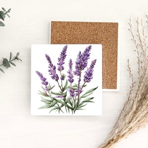Lavender Coaster, Ceramic Tile Coaster, Drink Coaster, Patio Coasters, flower Coaster, Watercolor coasters, Floral Coaster