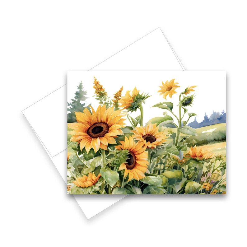 Sunflower Fields Watercolor Note Card Set: All Occasion Blank Cards - Etsy