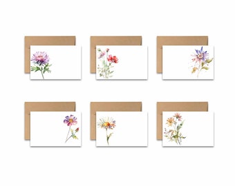 Flat Card Set of 12, Wild Flower Cards, Assorted Cards, Blank notecards, watercolor notecard, all occasion note cards, note card pack
