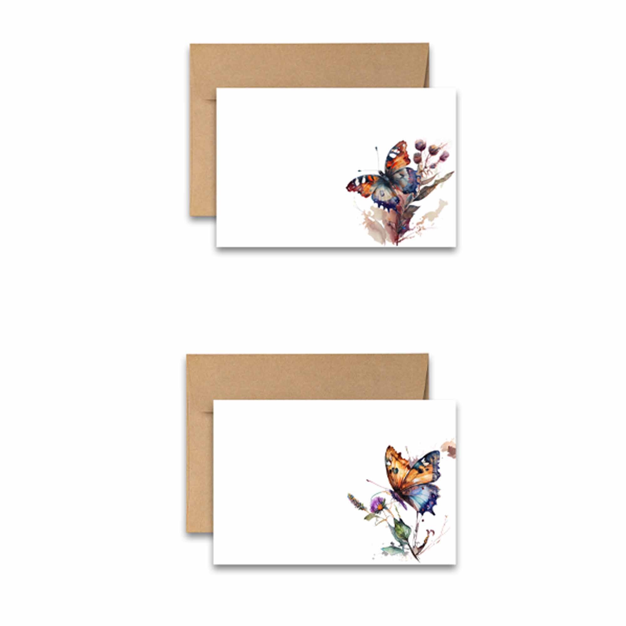 Flat Note Card Set of 12, Butterfly Note Cards, Blank Cards With ...