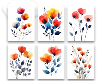 Watercolor Wildflower Cards, notecard assortment, watercolor notecards, blank note cards, all occasion card, Greeting cards with envelopes