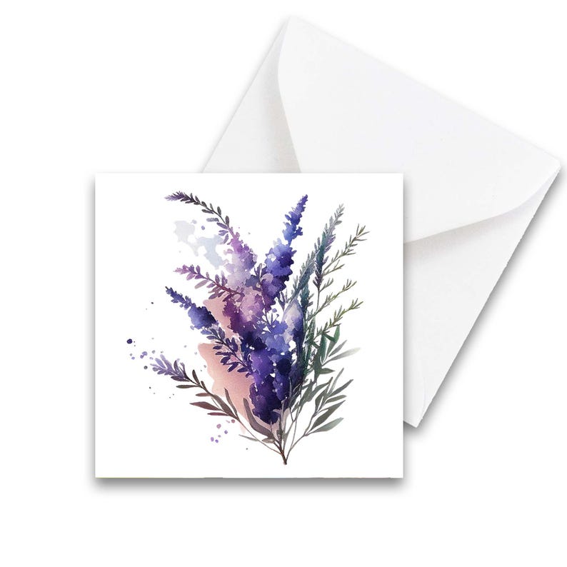 Mini Note Card Set of 8, Watercolor Lavender Notecards With Envelopes ...