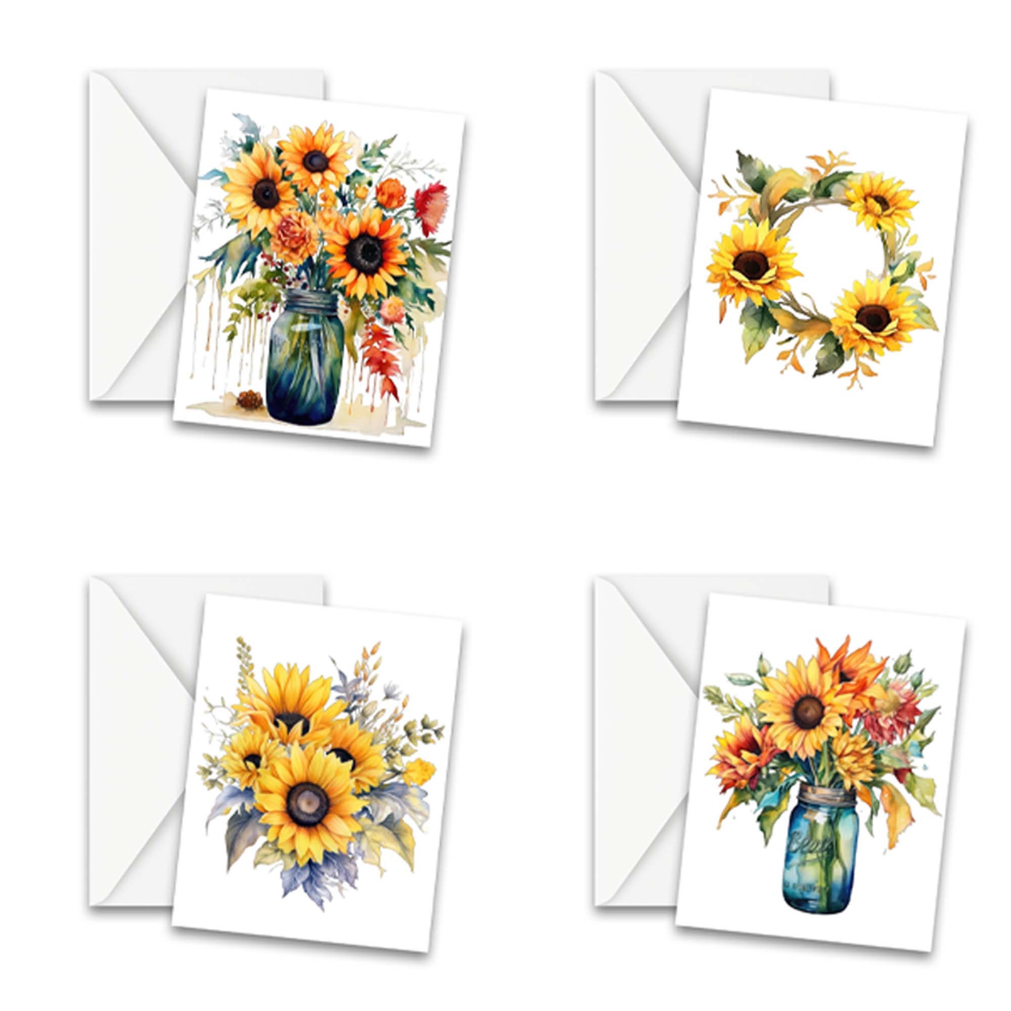 NOTECARDS Assorted Watercolor Sunflower Greeting Card Set - Etsy