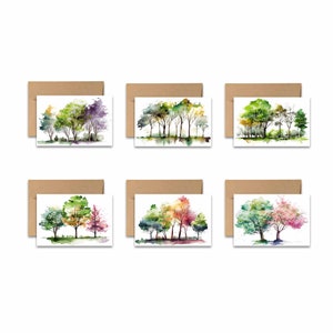 Flat Notecards, Set of 12, Watercolor Spring Tree Cards, Blank cards with envelopes, all occasion note cards, watercolor greeting card