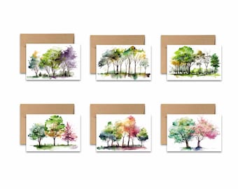 Flat Notecards, Set of 12, Watercolor Spring Tree Cards, Blank cards with envelopes, all occasion note cards, watercolor greeting card