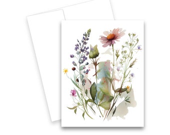 Watercolor Notecard, WildFlower Cards, Blank card set, Card with envelope, Wild Flower cards, Notecards with envelopes, all occasion cards