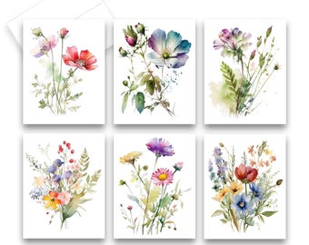 Note Card Set, Assorted Wild Flower Greeting Cards, Floral Stationery, cards with flowers, blank notecard, assorted cards, greeting card set
